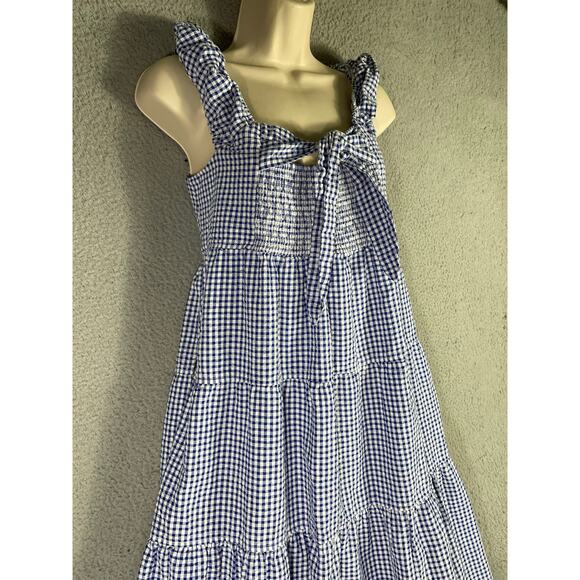 Old Navy Blue Gingham Smocked Tiered Maxi Dress Women’s Large Cottagecore - Picture 3 of 11